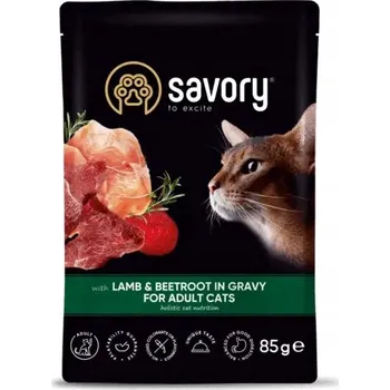 Krmivo pro kočku SAVORY Vlhké krmivo kapsička pro kočky s jehněčím masem a červenou řepou v omáčce 85 g