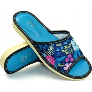Dámská obuv Dámské otevřené PANTOFLE s měkkou stélkou, květinový vzor, modré, vel. 40
