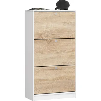 Botník Botník 3 výklopné dveře 60 cm - bílý-dub sonoma