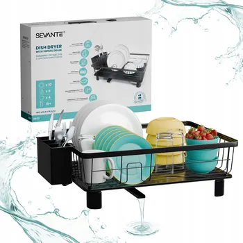 Odkapávač na nádobí Odkapávač na nádobí stojící sušák do kuchyně s otočným odtokem černý