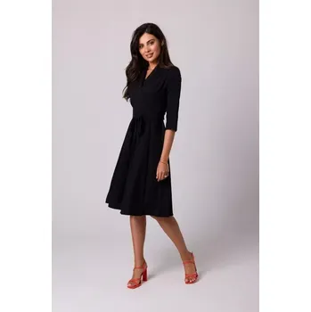 Dámské šaty B255 Zavinovací šaty se šálovým límcem - černé EU XXL