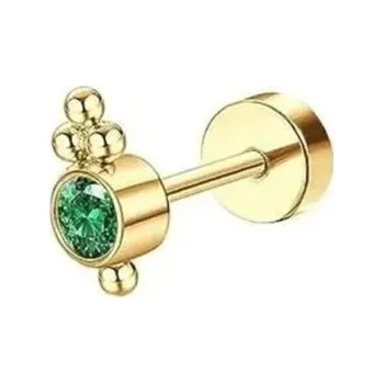 Piercing Zlatý piercing zelený diamant s kuličkami 6 x 5 x 0,8 mm Chirurgická ocel Jemný elegantní piercing s barevným detailem