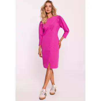 Dámské šaty M803 Šaty s puff rukávy - růžové EU L