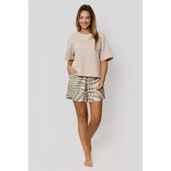 Pánské pyžamo Pyžamo Selene krátké OLIVOVÉ CAPPUCCINO L