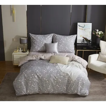 Povlečení POVLEČENÍ 220x200 ŠEDÉ S KVĚTINAMI + 2 POVLAKY NA POLŠTÁŘ 70X80 BÉŽOVÉ OBOUSTRANNÉ