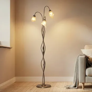 Lampička ONLI Stojací lampa Alga, 3 světla, železo, sklo, Florentine bronz, jantar 3 x 6 W LED - Doprava zdarma