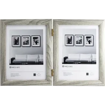 Obraz RÁMEČEK DVOJITÝ NA FOTOGRAFIE 10 cm x 15 cm ŠEDÉ DŘEVO