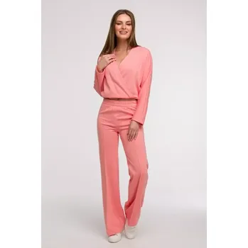 Dámské oblečení B296 Široké kalhoty s předními švy - korálová barva EU XL