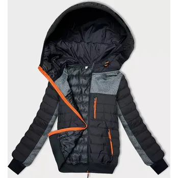 Černo-grafitová dámská bunda z různých spojených materiálů (8M916-392) odstíny černé S (36)