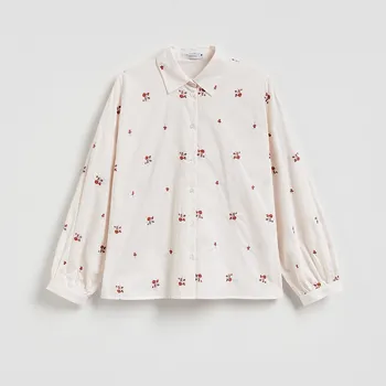 Pánská móda Reserved - Bavlněná košile s výšivkou - béžová - 494FH-80X - 494FH-80X-XL