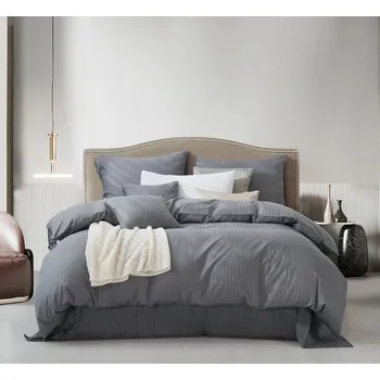 Povlečení Povlečení Tmavě šedé Damašek Bavlněné 220 x 200 cm + 2 povlaky na polštáře 70 x 80 cm