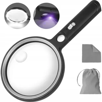 Lupa RUČNÍ LUPA 10x, 20x, 45x SKLO ZVĚTŠOVACÍ S LED PODSVÍCENÍM PRO ČTENÍ