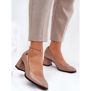 Dámské lodičky Kožené Lakované Čerpadla Na Podpatku Vinceza 91130 Barva: Béžová, Velikost: 37