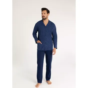 Pánské pyžamo Pyžamo Regina 486 dlouhé/r M-XL Z25/26 pánské rozepínací Modrá M