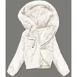 Krátká dámská kožešinová bunda v ecru barvě (B8050-26) odstíny béžové L (40)