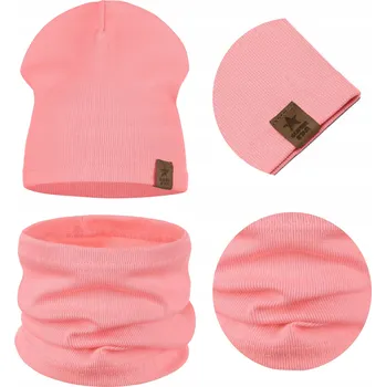 Čepice DĚTSKÁ NÁKRČNÍK SADA ČEPICE - ŠÁLA - PODZIM/ZIMA - RŮŽOVÁ 48-52