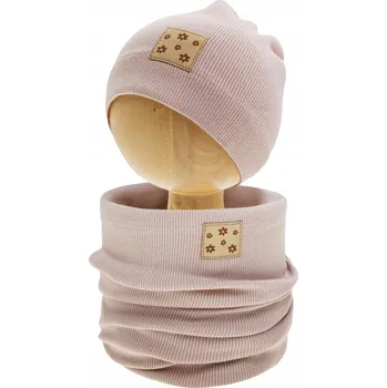 Čepice Dívčí sada: čepice + nákrčník , pudrově růžová, Nicol, vel. 140/146