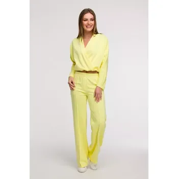 Dámské kalhoty B296 Kalhoty se širokými nohavicemi a předními švy - lemon EU L