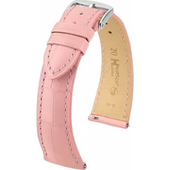 Řemínek na hodinky Kožený řemínek Hirsch London 04207122-2, růžový, aligátoří kůže, Quick Release
