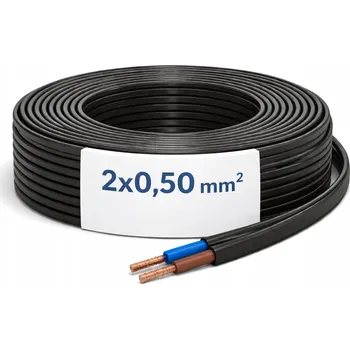 elektrický kabel KABEL PLOCHÝ ČERNÝ H03VVH2-F 2x0,5mm2 PRO LAMPY, SVÍTILNY, LAMPYČKY