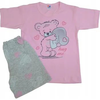 Dámské noční prádlo PYŽAMO BAVLNA KRÁTKÝ RUKÁV RŮŽOVÁ SVĚTLÁ/MELANŽ MEDVÍDEK 110 SUTEX