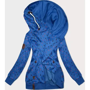 Dámská mikina Světle modrá hrubší mikina se šikmým zipem a se vzorem kotev (2308) odstíny modré 46