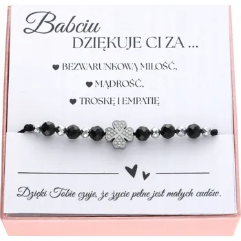 Náramek Dárek Den babiček náramek kameny turmalín čtyřlístek NAŠTĚSTÍ