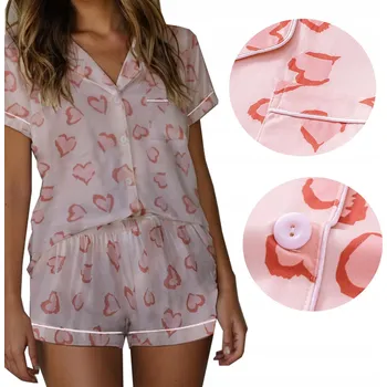 Dámské pyžamo Dámské pyžamo na knoflíky Instagram Srdíčka HEARTS kapsa lemování Růžová L