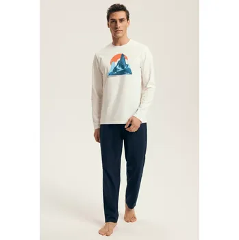 Pánská móda PÁNSKÉ PYŽAMO LOJI 43475 AW25 BÍLÝ GRANÁT XL