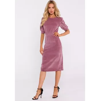Dámské šaty M827 Sametové pouzdrové šaty - krepové růžové EU XXL