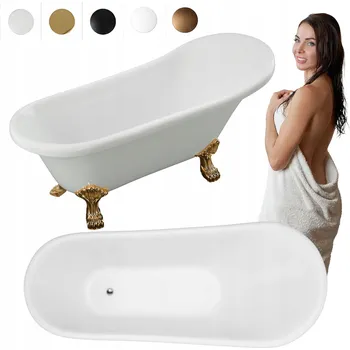 Vana VOLNĚ STOJÍCÍ VANA ISABEL AKRYL RETRO 150 X 75 CM BÍLÁ, ZLATÉ NOHY