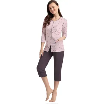 Pyžamo Luna 388 3/4 M-2XL Z25/26 dámské rozepínací Hnědá XXL