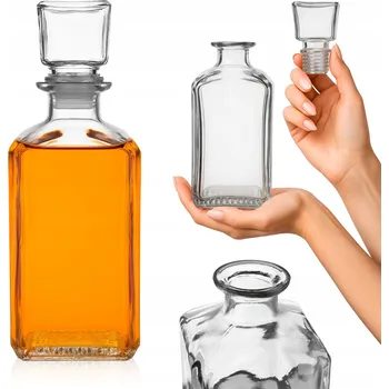 SKLENĚNÁ KARAFA se skleněnou ZÁTKOU na WHISKY, KOŇAK, VODU, ALKOHOL 1000 ml