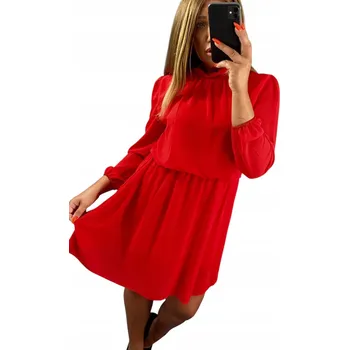 Dámské šaty V657 NOVÁ KOLEKCE ELEGANTNÍ ŠATY SE STOJAKEM PERLA ČERVENÁ vel. 38 (M)