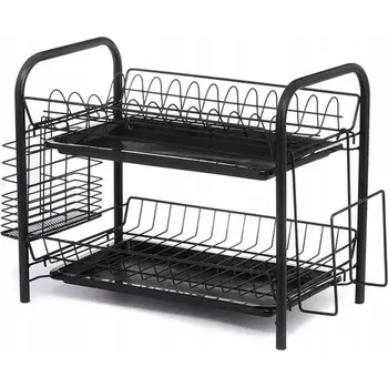 Odkapávač na nádobí ODKAPÁVAČ NA NÁDOBÍ DVOUÚROVŇOVÁ, KOVOVÁ, STOJÍCÍ ODKAPÁVAČ, ČERNÁ, VELKÁ