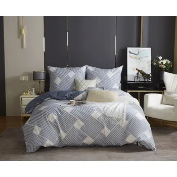 Povlečení POVLEČENÍ 140x200 MODRÉ GEOMETRICKÉ + POVLEČENÍ NA POLŠTÁŘ 70x80 TMAVĚ MODRÉ