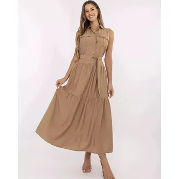 Dámské šaty Tmavě béžové elegantní dámské maxi šaty (A5032) odstíny béžové uni velikost