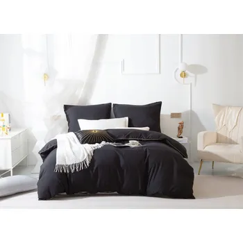 Povlečení Luxusní Saténové Povlečení Černé Světlé Queen 220x200 cm Zlatý Proužek Lemování