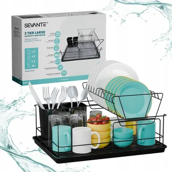 Odkapávač na nádobí Dvoupatrový odkapávač na nádobí, sušák na talíře a hrnky, černý