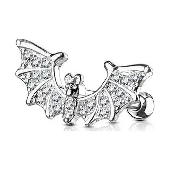 Piercing CP1003-ST Cartilage piercing do ucha netopýr, čiré zirkony