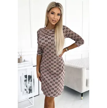 Dámské šaty 420-3 MARY Šaty se zlatými zámky - béžové v ČERNÉM MODELU S