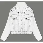 Bílá dámská džínová bunda s ozdobnými kamínky (M7010) odstíny bílé M (38)