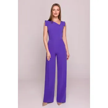 Dámský overall S407 Elegantní overal s asymetrickým výstřihem - fialový EU L
