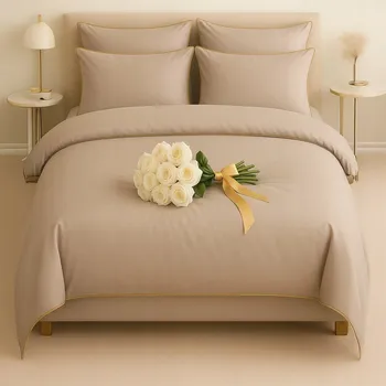 Povlečení Povlečení Queen Premium 160x200 cm, Bavlněný satén, Béžová s lemem