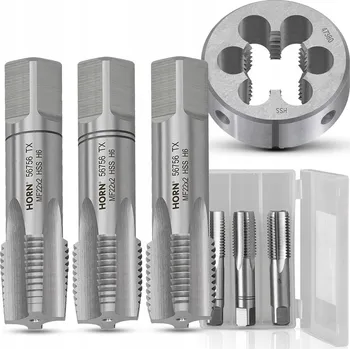 Závitořezný nástroj Závitníky a kruhová závitová čelist M22x2 HSS SADA 3+1 KOMPLET ZÁVITNÍKŮ