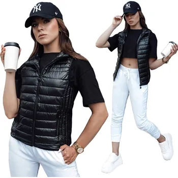 Dámská vesta DÁMSKÁ PROŠÍVANÁ VESTA SE STOJÁČKEM ČERNÁ ty4440 - L