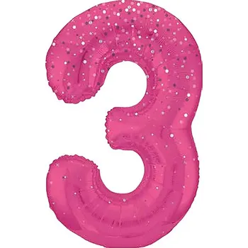 Balónek Unique Balónek fóliový č. 3 růžový s puntíky 86 cm