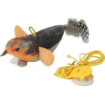 Hračka pro kočku Interaktivní hračka pro kočky 13 x 4,5 x 6 cm Tvar ptáka se šňůrou Zvuková hračka vydávající realistické ptačí zvuky černá