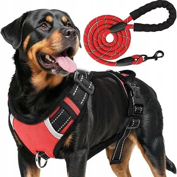 Postroj pro psa Postroj pro psa hrudní protiskluzový reflexní s vodítkem červený M