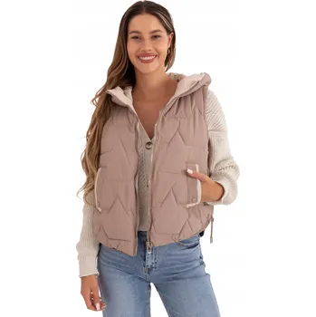 Dámská vesta Dámská prošívaná péřová vesta s Kapuce se stahovacími šňůrkami